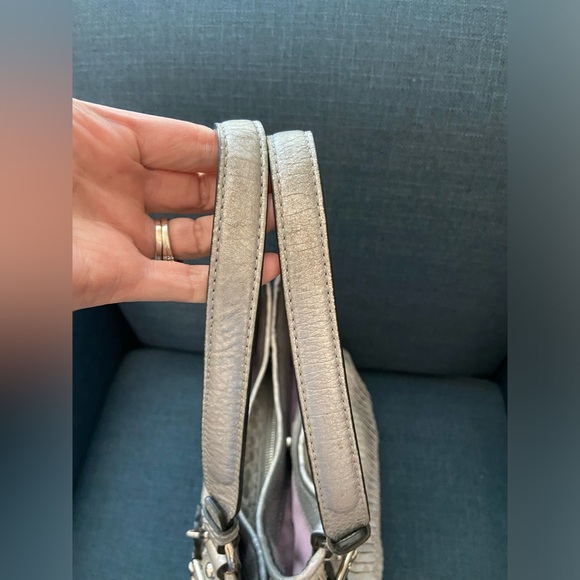 Coach Madison Gathered Sateen Signature Coach Logo Gray & Mettalic Silver Bag - Picture 8 of 16